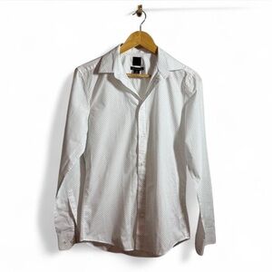 H&M Long Sleeve Button Down Men's Small White Black Dot Patterned Business